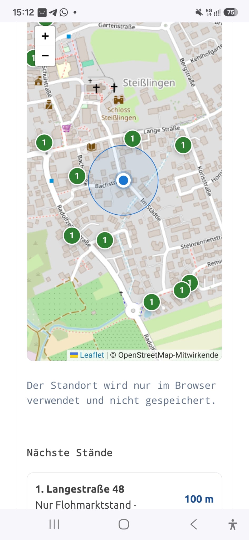 GPS-Besucherkarte des Dorfflohmarkt Managers